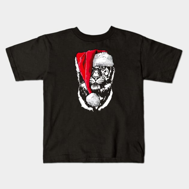 Santa Tiger Portrait Wild Christmas Animal lovers Zoo Keeper gift Kids T-Shirt by wilsigns